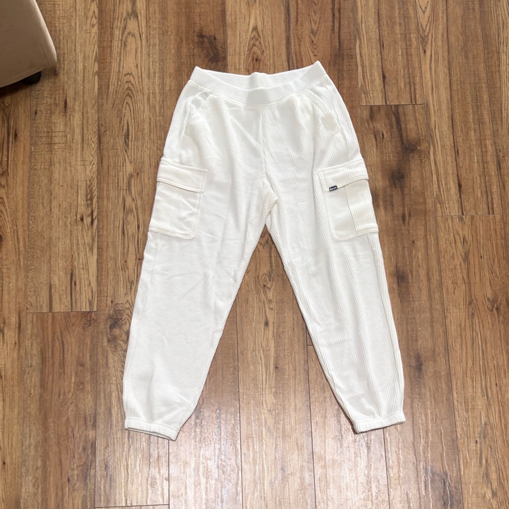 Bench White Ribbed Cargo Jogger Pants